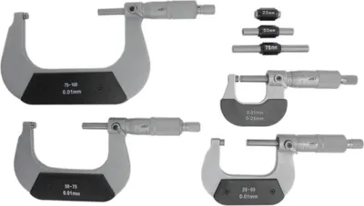 Produktbild von HELIOS PREISSER 0800 513 Micrometer set 0 - 100 mm Reading: 0.01 mm DIN 863-1