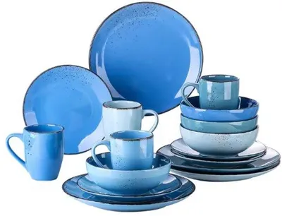 Image de Lucenzo Service 16 pièces - Céramique - Assiette plate, profonde & assiette à déjeuner - 12 personnes - Mix Bleu