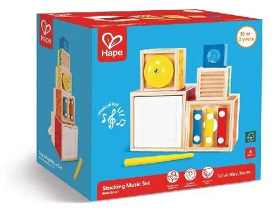 Produktbild von Hape Musik-Stapelwürfel, 6-teilig, Holzspielzeug mit 5 Klötzen, ab 18 Monaten