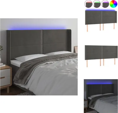 Produktbild von vidaXL LED Kopfteil Dunkelgrau 203x16x118/128 cm Samt -  Kopf- & Fußenden