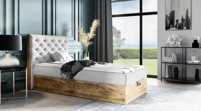 Produktbild von Boxspringbett Gästebett Bett DIONA MINI 100x200cm Stoff Hellgrau inkl. Bettkasten