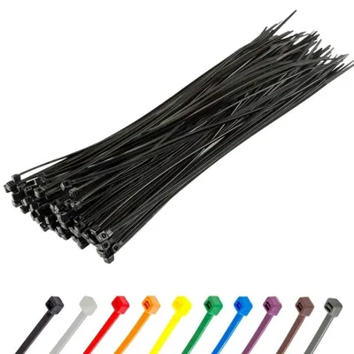 Zdjęcie produktu dla Opaski kablowe, czarne, 200 mm x 4,8 mm, 100 sztuk, odporne na promieniowanie UV, wytrzymałość na rozciąganie: 22,2 kg