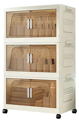 Obrázek produktu pro Skládací úložný box, stohovatelný design, odnímatelná kolečka, třívrstvý