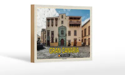 Produktbild von Holzschild Reise 18x12 cm Gran Canaria Spanien Casa de Colon Muesum