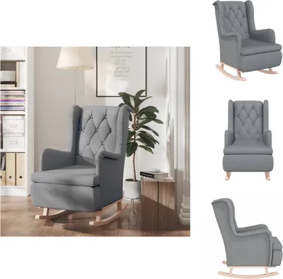 Immagine prodotto di vidaXL Poltrona a dondolo con gambe in legno di gomma tessuto grigio chiaro - Poltrona