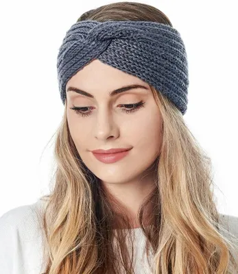 Produktbild von Damen-Strickstirnband mit Twist-Knoten, warmes Haarband für den Winter, Schwarz