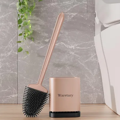 Obrázek produktu pro Silikonová toaletní kartáč s držákem, zlaté barvy, do koupelny