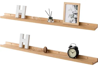 Produktbild von Bilderleiste Holz 90cm Eiche Wandregal 2er-Set Massiv Schweberegal Regalbrett Hängeregal 90x10cm