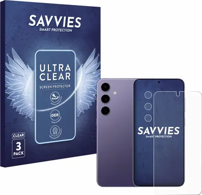 A product shot of a phone screen protector packaging and a phone.
