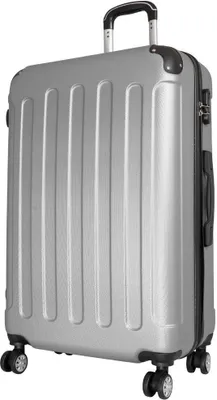 A silver suitcase on a white background.