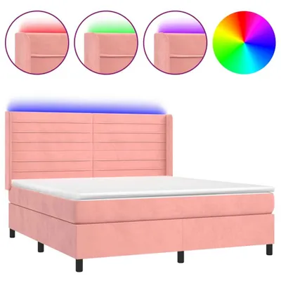 Produktbild von Boxspringbett mit Matratze & LED Rosa 180x200 cm Samt