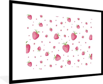 Produktbild von MuchoWow® Gerahmtes Poster Erdbeere - Obst - Weiß 90x60 cm - Poster mit Schwarzem Bilderrahmen Wandposter Rahmen Foto Bilder - Wanddekoration - Fotos