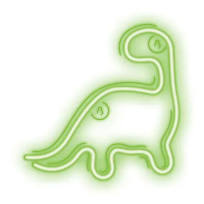 A neon green outline of a dinosaur on a white background.