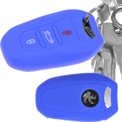 Produktbild von Auto Schlüssel Hülle Silikon Schutz Cover Blau kompatibel mit Citroen C4 DS4 DS6 DS5 DS7 Peugeot 208 508 2008 4008 3 Tasten KEYLESS SMARTKEY