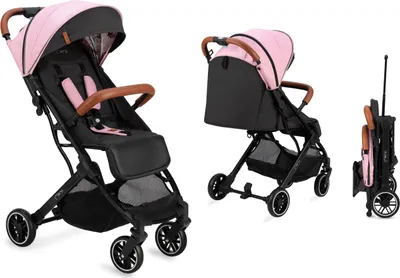 Produktbild von MoMi ESTELLE – Ultraleichter Baby Kompaktbuggy 7,7 kg mit Einhand-Faltung, Trolley-Funktion & Liegeposition, ideal für Reisen – Rosa/Schwarz