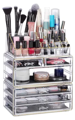 Produktbild von Kosmetik-Organizer, Make-up-Organizer, Acryl, transparent/gold