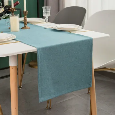 Obrázek produktu pro UnboxG, běhoun na stůl, 30x120 cm, modrozelená barva, vzhled lnu, voděodolný a pratelný, odolný proti pomačkání, s dvojitým lemem, moderní běhoun na jídelní stůl, do kavárny a jako dekorace na stůl