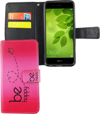 Imagen del producto de Funda para teléfono móvil Huawei Nova 2 Plus, color rosa, con diseño "Be Happy"