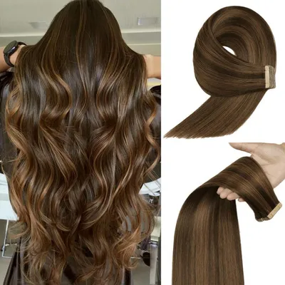 Immagine prodotto di Estensioni per capelli a nastro, capelli veri, 20 pezzi, 60 cm, 50g, lisci, effetto naturale, per l'allungamento dei capelli, colore P2/6