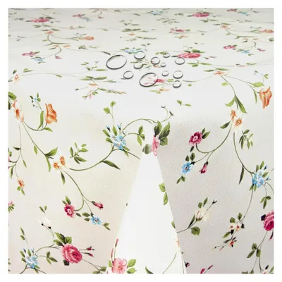 Produktbild von Wachstischdecke Gartentischdecke Blumen Beige Rechteckig 110 x 160 cm abwaschbare Tischdecke