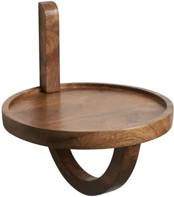 Image de Étagère murale ronde en bois de manguier massif – Étagère suspendue de 30 x 33 x 30 cm, surface utile de Ø27 cm, épaisseur de 3 cm, finition vernie claire, 1 pièce