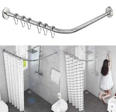 Image de Support de rideau de douche en acier inoxydable, forme en L, longueur réglable de 75 à 95 cm