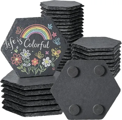 Image de Supports en ardoise, résistants à la chaleur, avec surface antidérapante, format hexagonal, lot de 12