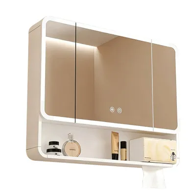 Image de Armoire de toilette, armoire de toilette avec LED, miroir de salle de bain avec armoire, armoire de toilette murale, blanc 90【JG-B5502】