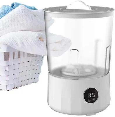 Obrázok produktu pre Mini práčka s objemom 1,5 litra na vonkajšie použitie, 3 pracie programy, s možnosťou naplnenia, vhodná pre domácnosť, cestovanie a študentov.