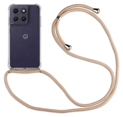 Produktbild von Handykette für Motorola Moto G17 Hülle mit Band Case Kordel in Beige / Braun