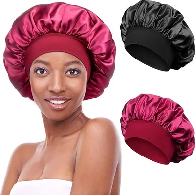 Produktbild von 2 Stück Schlafmütze Satin Bonnet Nacht Schlaf Mütze Verstellbare Schlafkappe Kopfbedeckung Weiche Kopfhaube Schlafhaube Seide mit Gummizug für Damen und Mädchen