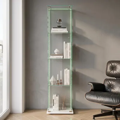 Immagine prodotto di INONEFT: Vetrine espositive in vetro, con 4 ripiani, vetrina con luci a LED e serratura, 1 porta, mobiletto vetrina per soggiorno o camera da letto