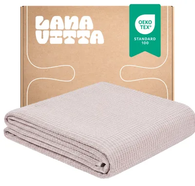 Zdjęcie produktu dla Koc Bawełniany Verbena Narzuta na łóżko Pled Beżowy 200×220 cm