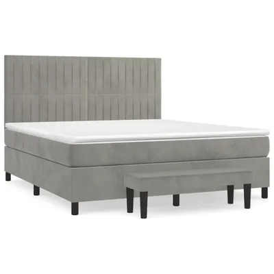 Produktbild von Boxspringbett mit Matratze Hellgrau 180x200 cm Samt