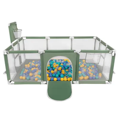 Obrázek produktu pro Selonis ohrádka Dětské velké hřiště se 400 míčky Ohrádka pro děti, zelená: tyrkysová/modrá/žlutá/průhledná