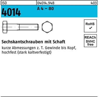 Produktbild von Reyher  Sechskantschrauben ISO 4014 A 4-80 M 12x55 A 4-80 (50 Stück)