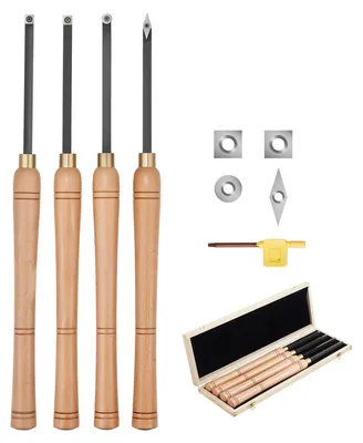 Imagen del producto de Kit de herramientas para torneado de VEVOR, de 4 piezas, incluye cuchillas para torneado en una caja de madera. Juego de herramientas para trabajar la madera, con insertos de carburo de tungsteno (metal duro) de diamante, redondos y cuadrados, con una dureza Rockwell de 80–90