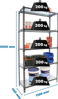 Produktbild von Simonrack Schwerlastregal SIMONCLICK SUPERPLUS 5 8425437098086 anthrazit, silber 110,0 x 40,0 x 200,0 cm