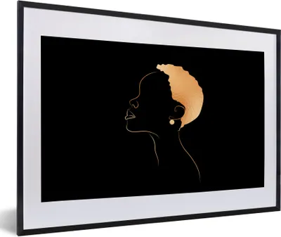 Produktbild von MuchoWow® Gerahmtes Poster Frau - Strichzeichnung - Schwarz - Gold 60x40 cm - Poster mit Schwarzem Bilderrahmen Wandposter Rahmen Foto Bilder - Schlafzimmer - Plakat in Rahmen - Drucken
