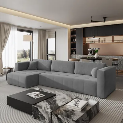 Produktbild von Masseno Ecksofa OLVERA mit Schlaffunktion L-Form, Sofa mit Bettkasten, Wohnzimmersofa, Couch, Soffa, Bettsofa, Couchgarnitur- Grau, KRONOS 15