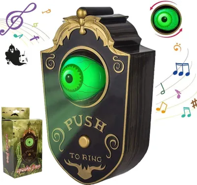Produktbild von Halloween Dekoration, Halloween Türklingel, Haunted Doorbell Animierte Augapfel HalloweenNachbildung mit gruseligen Geräuschen Schwarz