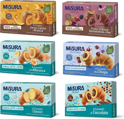 Produktbild von Testpaket Misura Cornetti Fibraextra Privolat Schocolade Classici Aprikose Kuchen 6x 300g