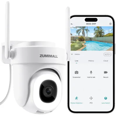 Immagine prodotto di Telecamera di sorveglianza esterna da 3 megapixel con visione notturna a colori e rilevamento del movimento tramite sensore PIR