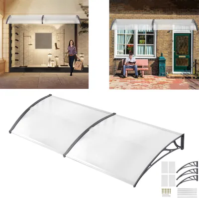 Produktbild von XMTECH Baldachýn na vchodové dveře 300x100 cm Baldachýn na stůl Střešní krytina na vchodové dveře Průhledný polykarbonátový baldachýn na dveře Baldachýn na stůl, šedý