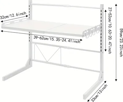 Produktbild von Ausziehbares Mikrowellenregal - 2-stöckiges Küchenregal - Höhenverstellbar - Teleskopisch 39–62×33×59 cm - Stahl - Weiß