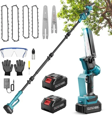 Immagine prodotto di potatore ad asta telescopica 2 in 1 - Mini motosega - Motore senza spazzole - Regolabile fino a 4,3 m - 2 batterie da 4000 mAh - Verde