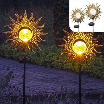 Image de Éclairage extérieur solaire avec piquet - Lot de 2 - Lampes d'extérieur à LED - Lampes de jardin décoratives - Décoration de jardin avec panneau solaire.