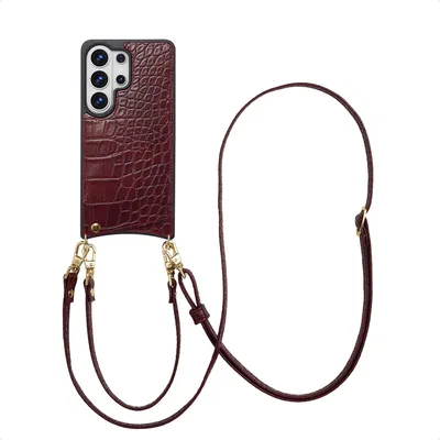 Zdjęcie produktu dla Selencia Nova Croco Etui na telefon z paskiem i uchwytem na karty dla Samsung Galaxy S26 Ultra - Burgundy