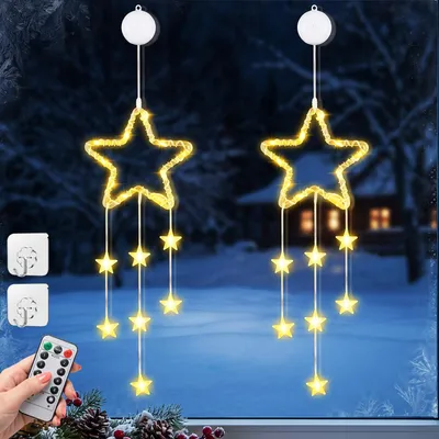 Weihnachtsbeleuchtung Sterne, 2er-Set, warmweiß, LED, 55 cm, Timer