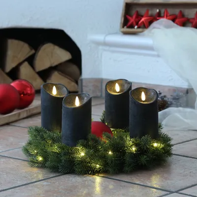 Produktbild von LED Kerzenset FLAMME - Rustik-Optik - Echtwachs - 3D Flamme - H: 12,5cm - Timer - schwarz - 4er Set